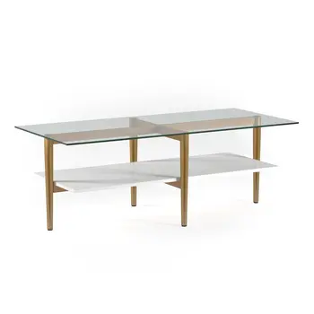 47" Gold Glass And Steel Coffee Table With Shelf