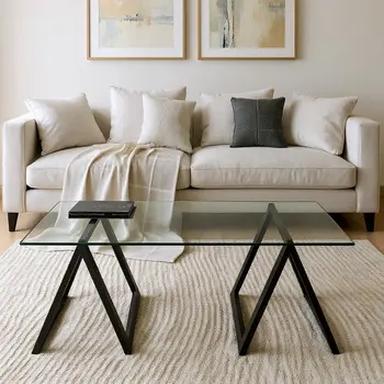 46" Black Glass And Steel Coffee Table