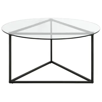 35" Black Glass And Steel Round Coffee Table
