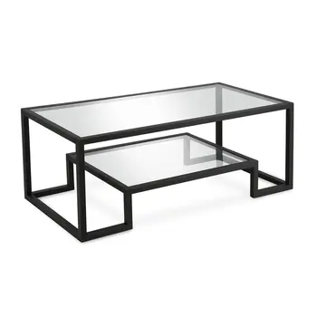 45" Clear And Black Glass And Steel Sled Coffee Table With Shelf