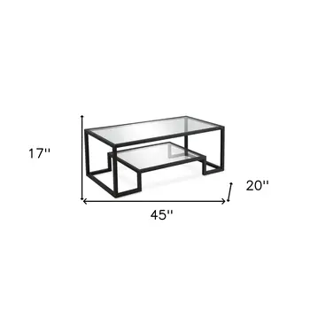 45" Clear And Black Glass And Steel Sled Coffee Table With Shelf