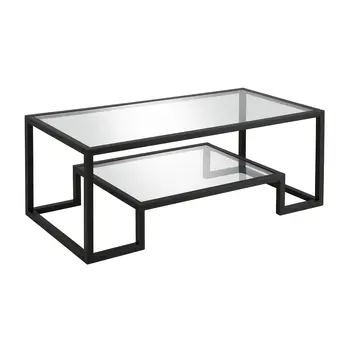 45" Clear And Black Glass And Steel Sled Coffee Table With Shelf