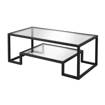 45" Clear And Black Glass And Steel Sled Coffee Table With Shelf