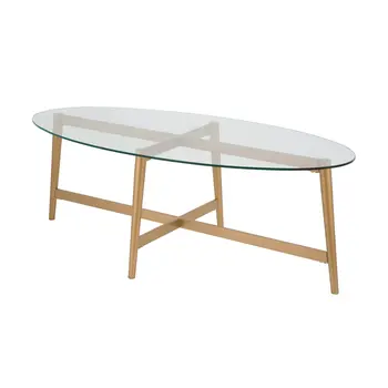 50" Clear And Gold Glass And Steel Oval Coffee Table