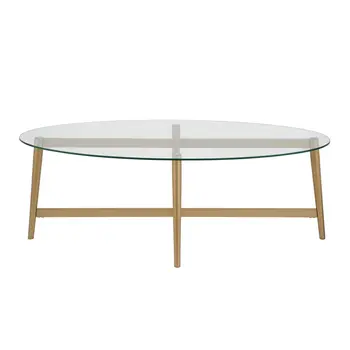 50" Clear And Gold Glass And Steel Oval Coffee Table