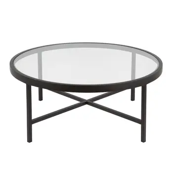 36" Black Glass And Steel Round Coffee Table