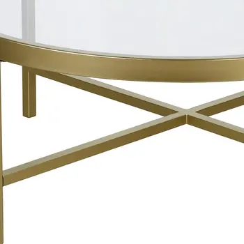 36" Gold Glass And Steel Round Coffee Table