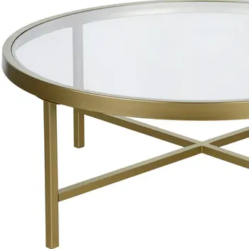 36" Gold Glass And Steel Round Coffee Table