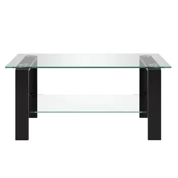 40" Black Glass And Steel Coffee Table With Shelf