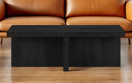 44" Black Faux Wood Grain Wide Coffee Table