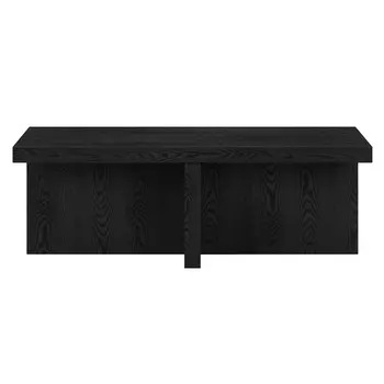44" Black Faux Wood Grain Wide Coffee Table