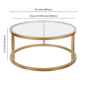 35" Gold Glass And Steel Round Coffee Table