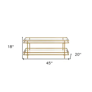 45" Gold Glass And Steel Coffee Table With Shelf