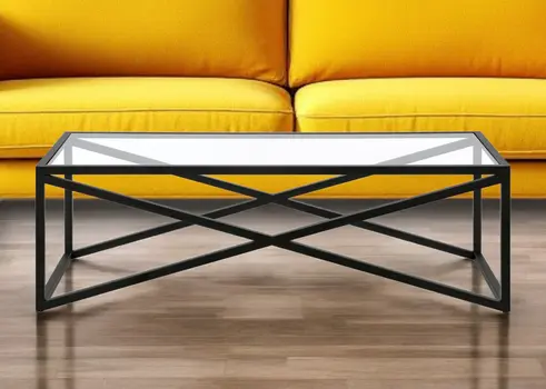 54" Black Glass And Steel Coffee Table