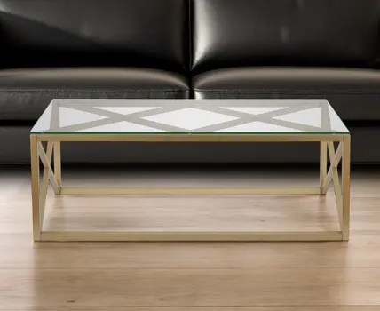 46" Gold Glass And Steel Coffee Table