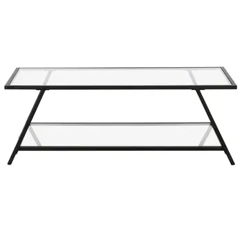 48" Black Glass And Steel Coffee Table With Shelf