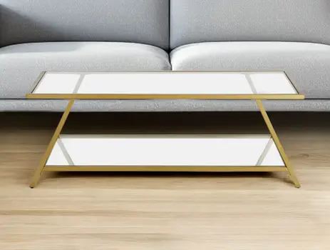 48" Gold Glass And Steel Coffee Table With Shelf