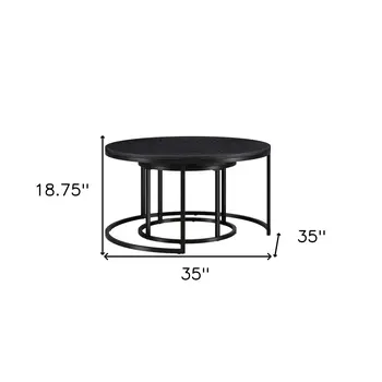 Set of Two Black Wood And Steel Round Frame Nested Coffee Tables