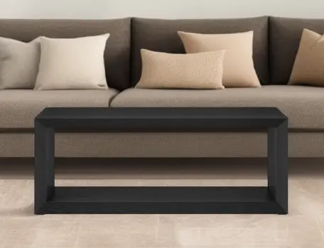 48" Black Faux Wood Coffee Table With Shelf