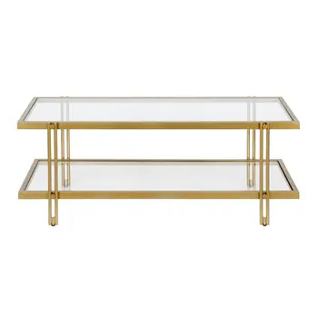 45" Gold Glass And Steel Coffee Table With Shelf