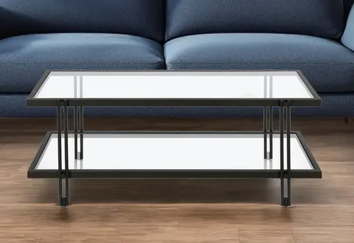 45" Black Glass And Steel Coffee Table With Shelf