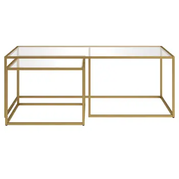 Set of Two 50" Gold Glass And Steel Nested Coffee Tables