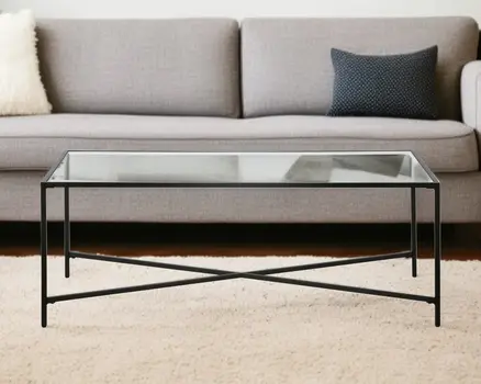 48" Black Glass And Steel Coffee Table