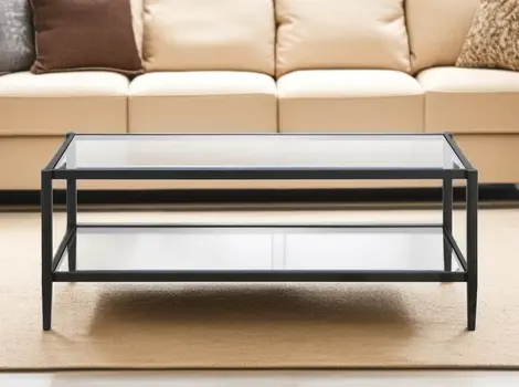 45" Black And Clear Glass And Steel Coffee Table With Shelf