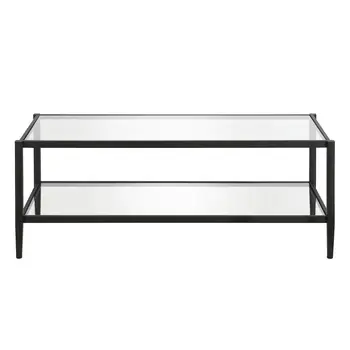 45" Black And Clear Glass And Steel Coffee Table With Shelf