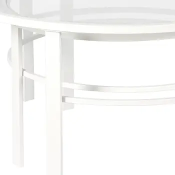 Set of Two 36" White Glass And Steel Round Nested Coffee Tables
