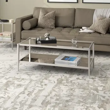 45" Silver Glass And Steel Coffee Table With Shelf