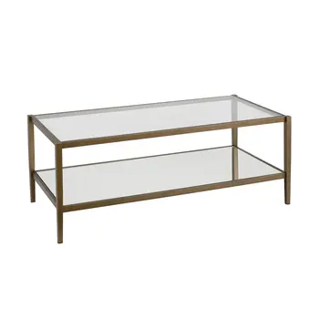 45" Gold Glass And Steel Coffee Table With Shelf