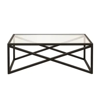 46" Black Glass And Steel Coffee Table