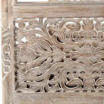 Gray Carved Floral Solid Wood King Bed Frame