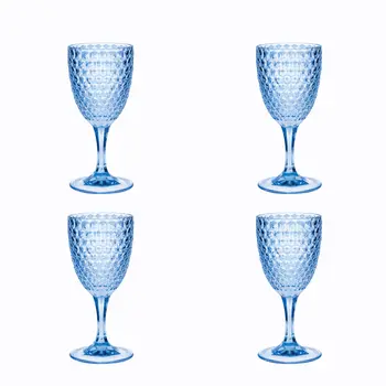 Set of Four Blue Diamond Acrylic Stemmed All Purpose Wine Glass