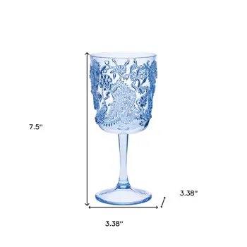 Set of Four Blue Paisley Acrylic Stemmed All Purpose Wine Glass