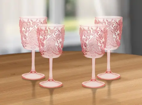 Set of Four Pink Paisley Acrylic Stemmed All Purpose Wine Glass