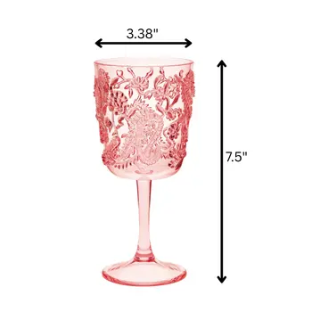 Set of Four Pink Paisley Acrylic Stemmed All Purpose Wine Glass
