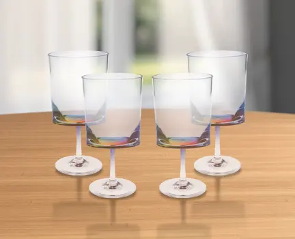 Set of Four Clear and Rainbow Geometric Acrylic Stemmed All Purpose Wine Glasses