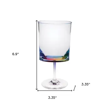 Set of Four Clear and Rainbow Geometric Acrylic Stemmed All Purpose Wine Glasses