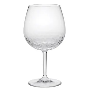 Set of Four Clear Dimpled Tritan Plastic Balloon or Round Bowl Stemmed All Purpose Wine Glasses