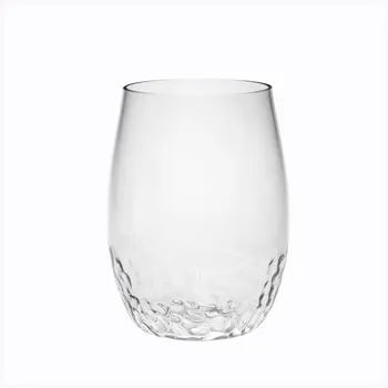 Set of Four Clear Dimpled Tritan Plastic Stemless All Purpose Tumbler Wine Glasses