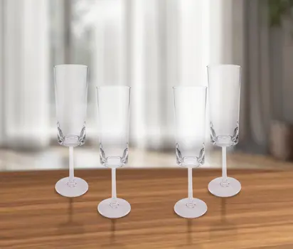 Set of Four Clear Tritan Plastic Stemmed Flutes