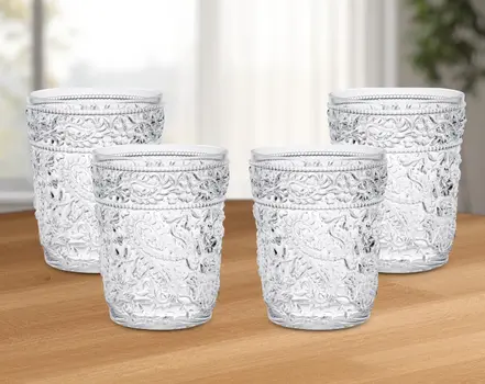 Set of Four Clear Paisley Acrylic Stemless Whiskey Glass
