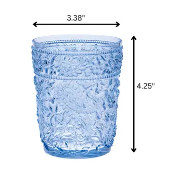 Set of Four Blue Paisley Acrylic Stemless Whiskey Glasses