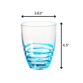 Set of Four Clear and Blue Acrylic Stemless Whiskey Glasses