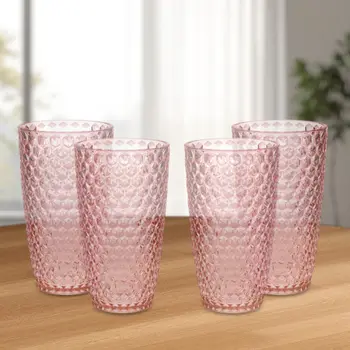 Set of Four Pink Geometric Acrylic Stemless Highball Glass