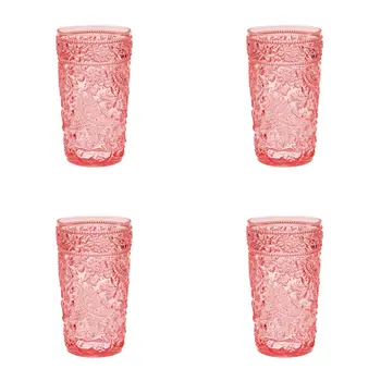 Set of Four Pink Paisley Acrylic Stemless Highball Glass