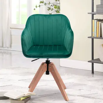 Tufted Green and Natural Upholstered Velvet Dining Arm Chair
