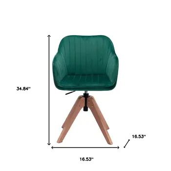 Tufted Green and Natural Upholstered Velvet Dining Arm Chair